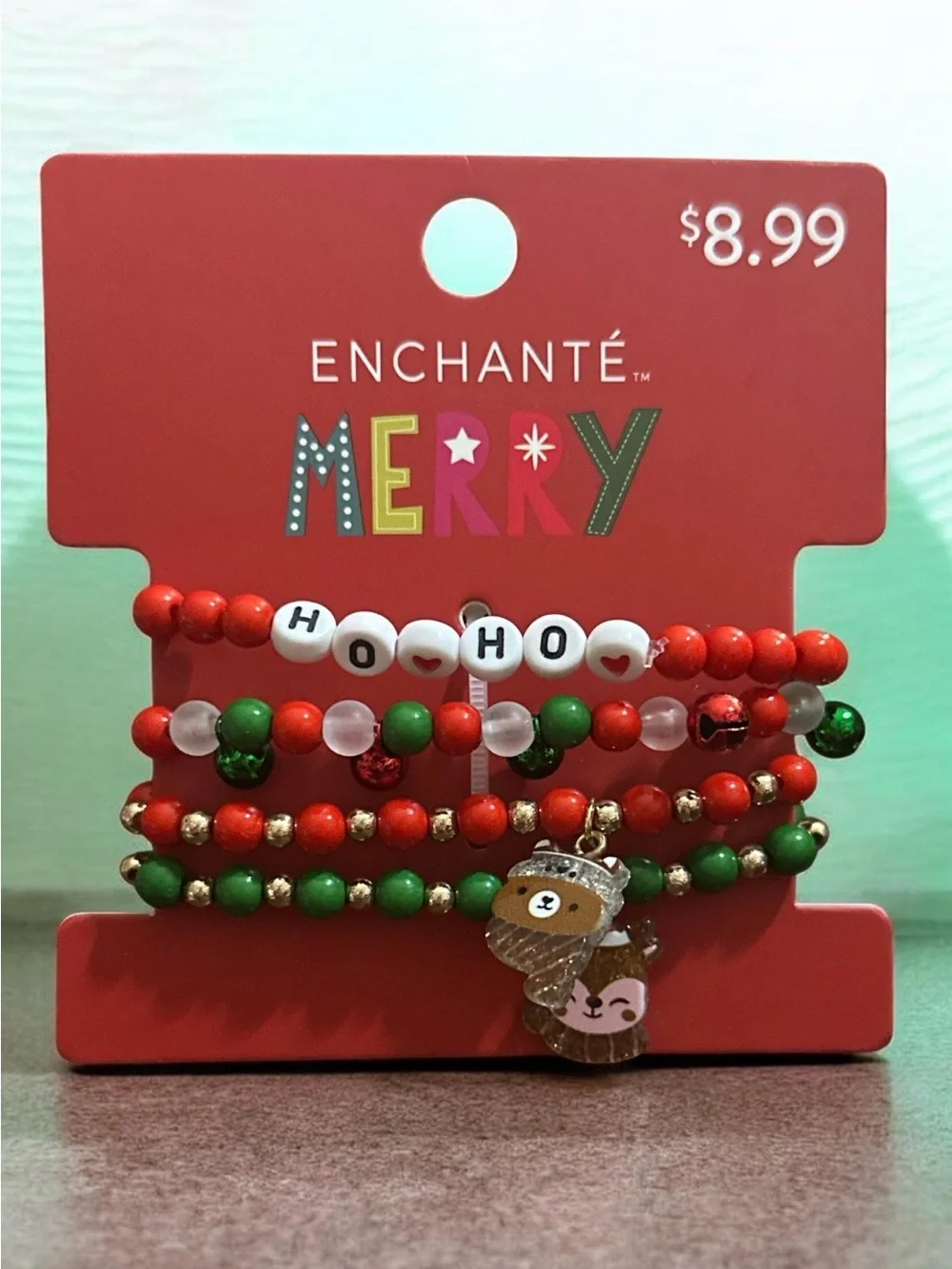 Kids 'Merry' Red & Green Holiday Beaded Bracelet Set 1875